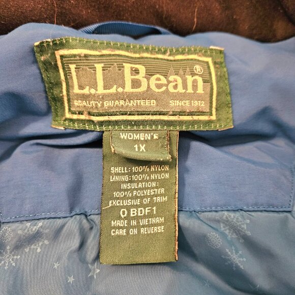 LL Bean VTG 1X XL Ski Jacket Nylon Aqua Blue Women Full Zip Insulated Zip Hood - Picture 11 of 16